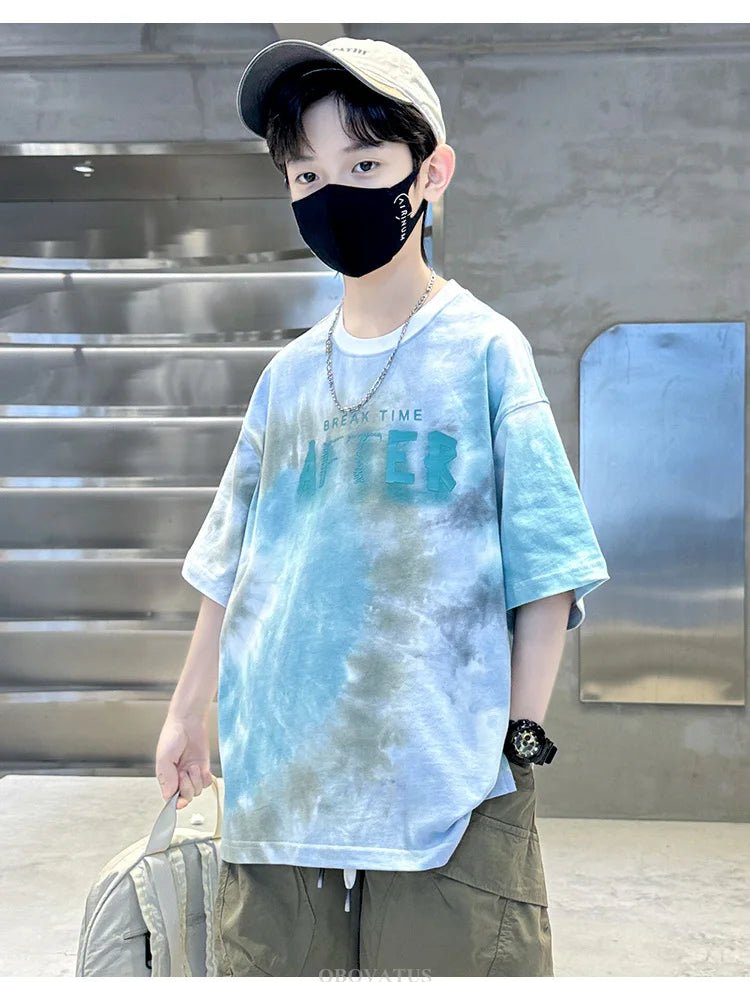 Korean Child Tee Top Clothing School Kids Summer Short Sleeve T-Shirt for Boys O-Neck Casual Tshirt Kids Luxury Clothes Costume - Mom & Kids