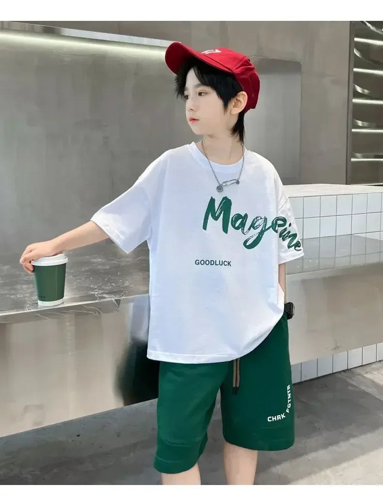 Korean Thin Sports Summer Two-Piece Set Boys Summer Set New Children's Summer Medium and Large Children's Boy - Mom & Kids