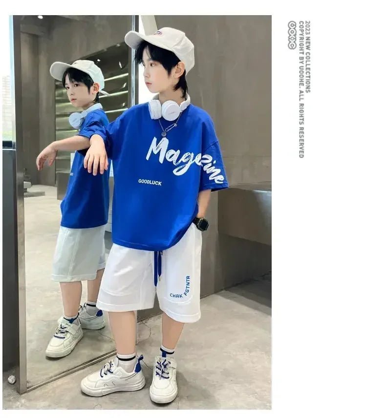 Korean Thin Sports Summer Two-Piece Set Boys Summer Set New Children's Summer Medium and Large Children's Boy - Mom & Kids