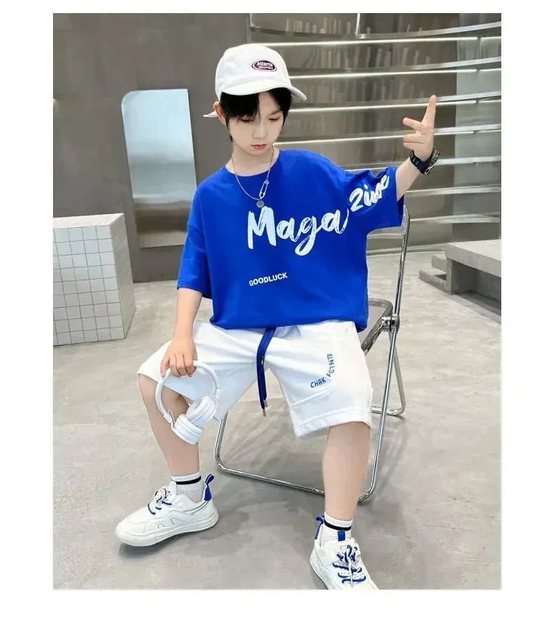 Korean Thin Sports Summer Two-Piece Set Boys Summer Set New Children's Summer Medium and Large Children's Boy - Mom & Kids