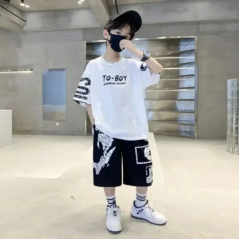 Korean Thin Sports Summer Two-Piece Set Boys Summer Set New Children's Summer Medium and Large Children's Boy - Mom & Kids