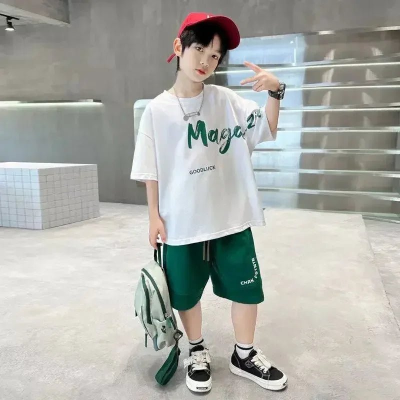 Korean Thin Sports Summer Two-Piece Set Boys Summer Set New Children's Summer Medium and Large Children's Boy - Mom & Kids