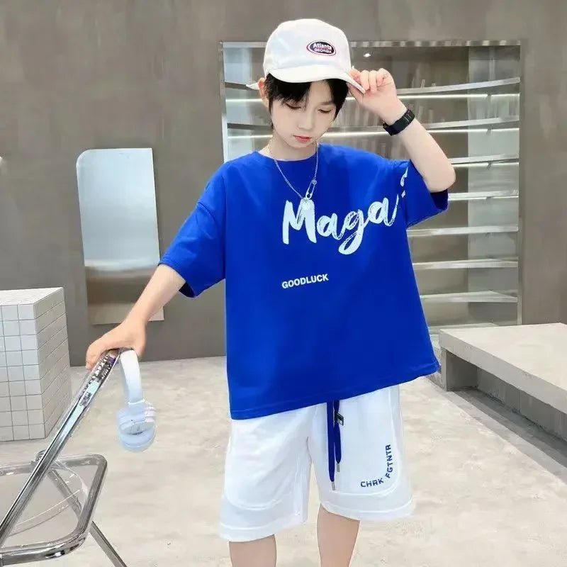 Korean Thin Sports Summer Two-Piece Set Boys Summer Set New Children's Summer Medium and Large Children's Boy - Mom & Kids
