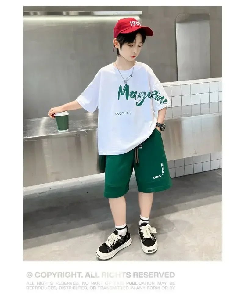 Korean Thin Sports Summer Two-Piece Set Boys Summer Set New Children's Summer Medium and Large Children's Boy - Mom & Kids