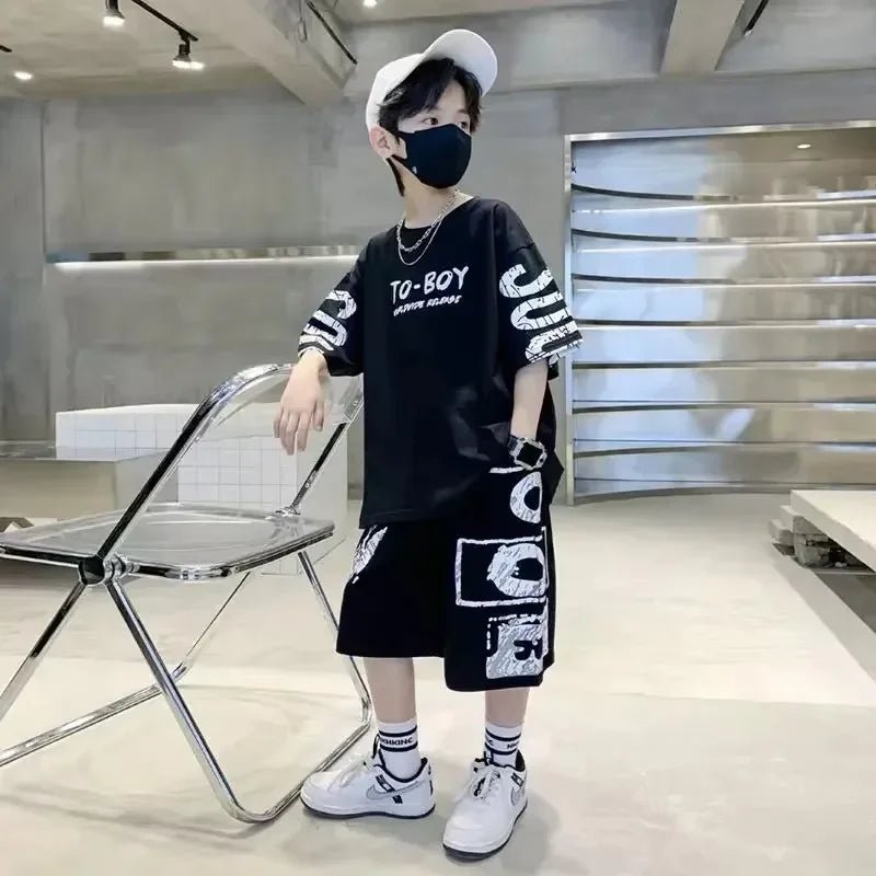 Korean Thin Sports Summer Two-Piece Set Boys Summer Set New Children's Summer Medium and Large Children's Boy - Mom & Kids
