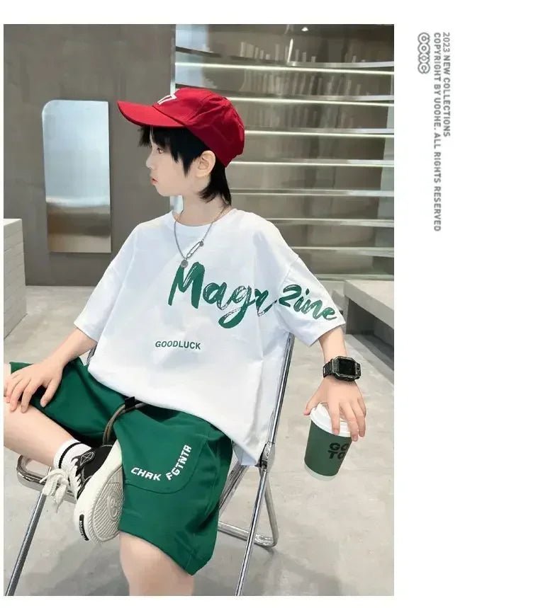 Korean Thin Sports Summer Two-Piece Set Boys Summer Set New Children's Summer Medium and Large Children's Boy - Mom & Kids