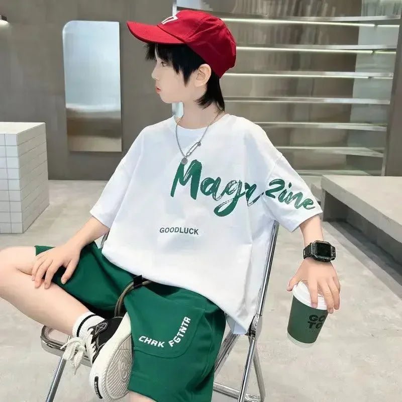 Korean Thin Sports Summer Two-Piece Set Boys Summer Set New Children's Summer Medium and Large Children's Boy - Mom & Kids