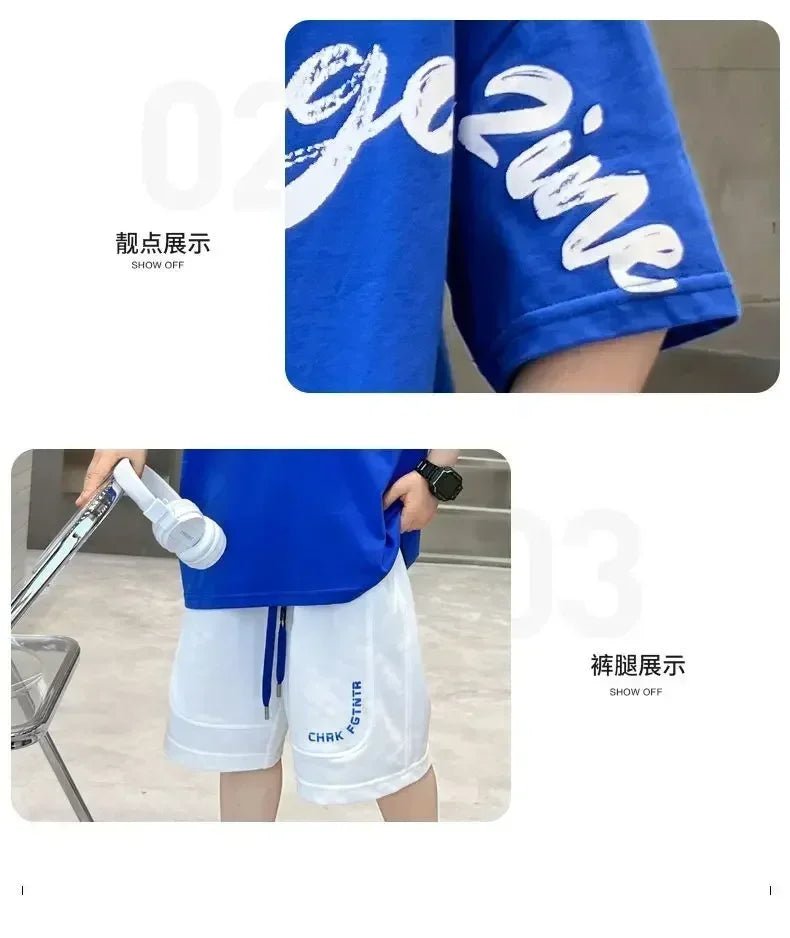 Korean Thin Sports Summer Two-Piece Set Boys Summer Set New Children's Summer Medium and Large Children's Boy - Mom & Kids