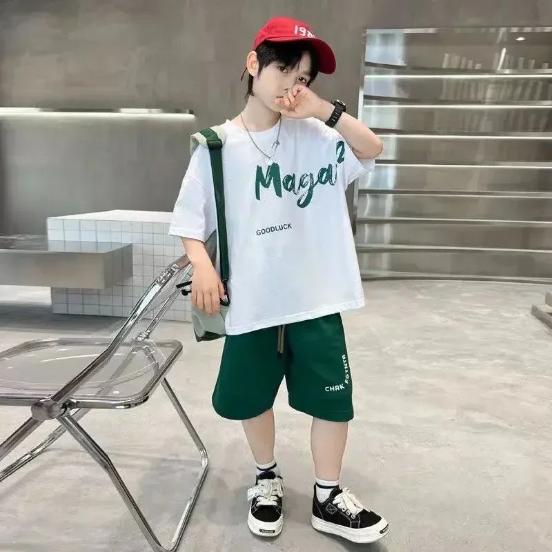 Korean Thin Sports Summer Two-Piece Set Boys Summer Set New Children's Summer Medium and Large Children's Boy - Mom & Kids