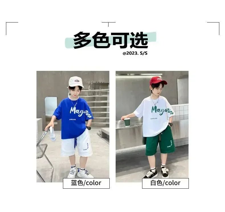 Korean Thin Sports Summer Two-Piece Set Boys Summer Set New Children's Summer Medium and Large Children's Boy - Mom & Kids