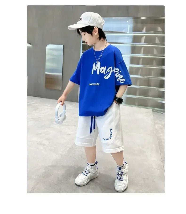 Korean Thin Sports Summer Two-Piece Set Boys Summer Set New Children's Summer Medium and Large Children's Boy - Mom & Kids