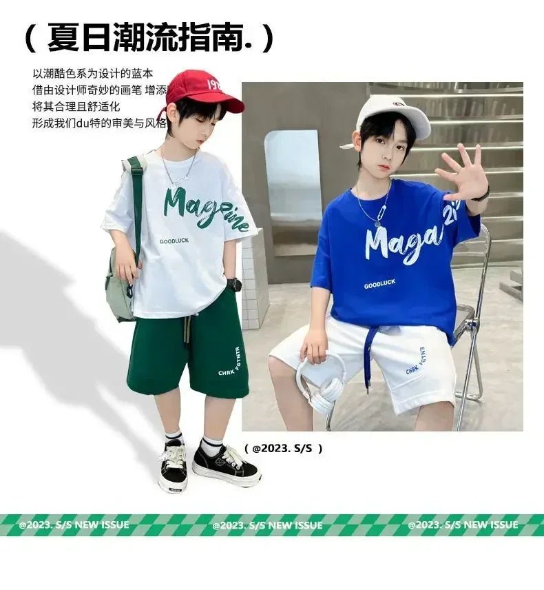 Korean Thin Sports Summer Two-Piece Set Boys Summer Set New Children's Summer Medium and Large Children's Boy - Mom & Kids