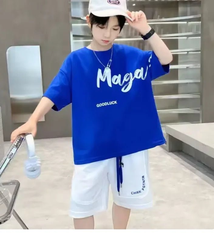 Korean Thin Sports Summer Two-Piece Set Boys Summer Set New Children's Summer Medium and Large Children's Boy - Mom & Kids