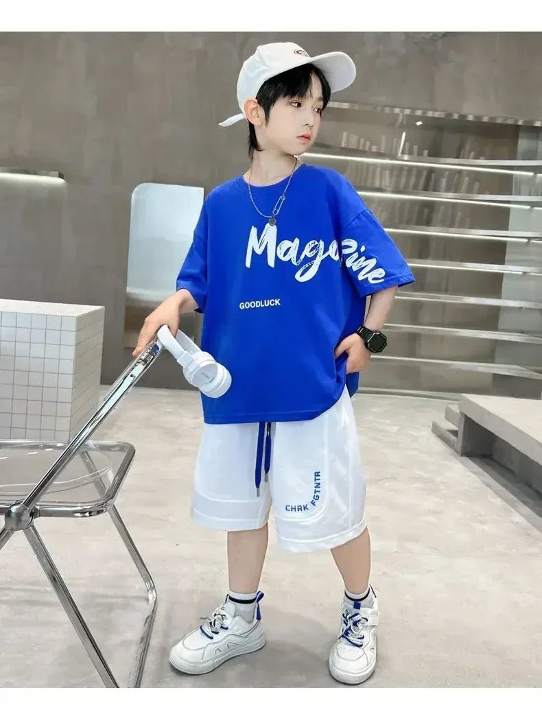 Korean Thin Sports Summer Two-Piece Set Boys Summer Set New Children's Summer Medium and Large Children's Boy - Mom & Kids