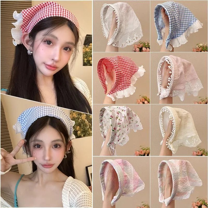Lace Triangular Hair Scarf Headband Square Headscarf Hairband Turban Bandage Bandana Headband Women Headwarp Hair Accessories - Mom & Kids