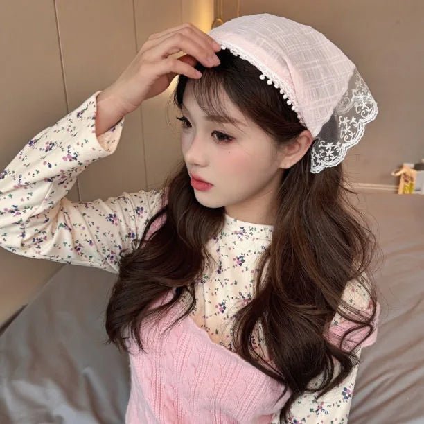 Lace Triangular Hair Scarf Headband Square Headscarf Hairband Turban Bandage Bandana Headband Women Headwarp Hair Accessories - Mom & Kids