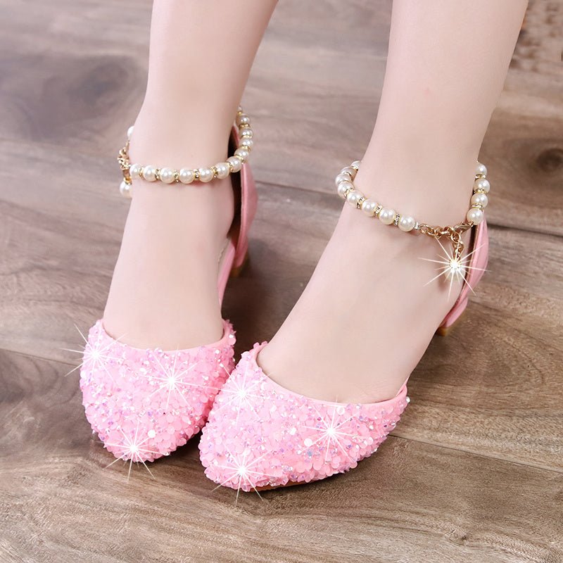 Little Girl Crystal Shoes Dress Shoes Children High Heels (Available) - Mom & Kids