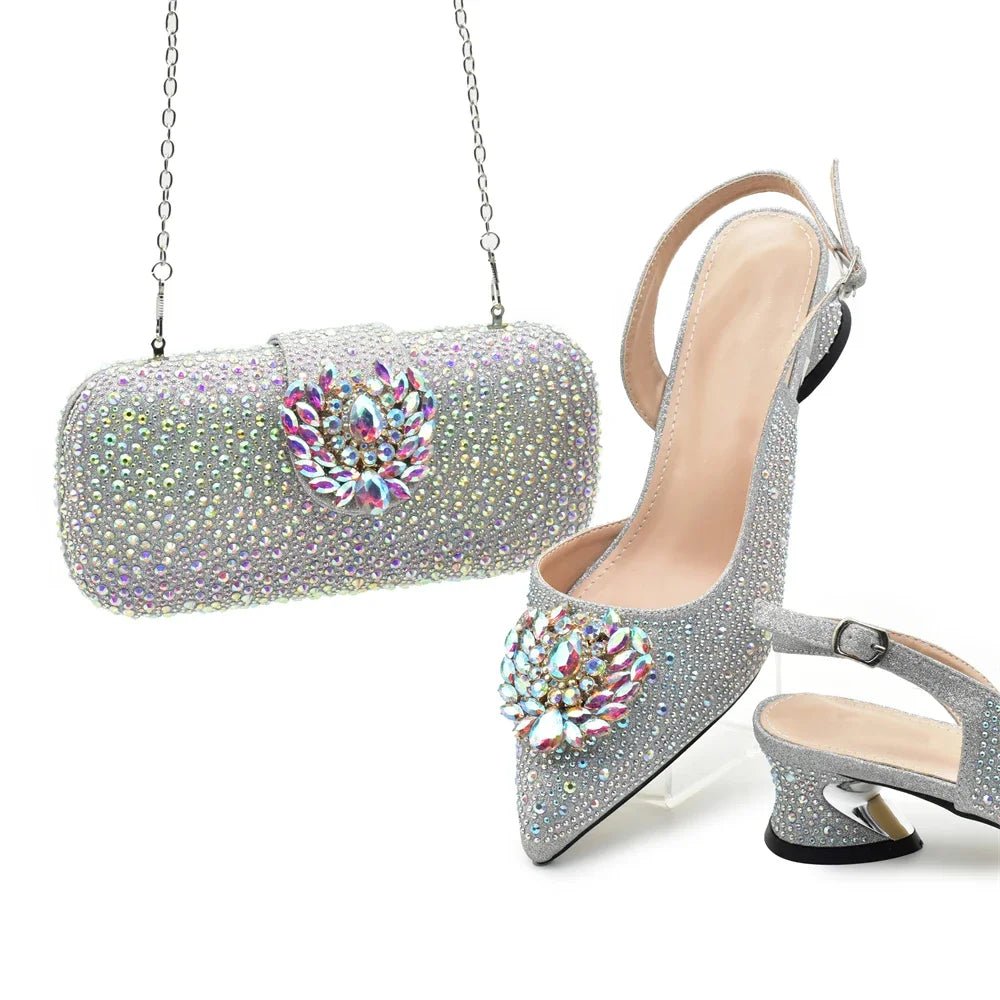 Luxury Designer Pumps Women Full Rhinestone Designer Shoe and Bag Sets From Italy - Mom & Kids