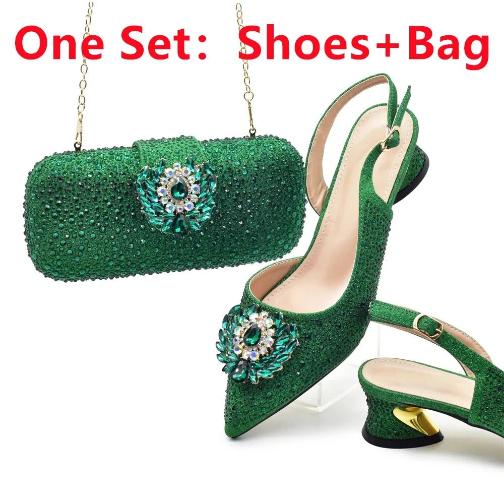 Luxury Designer Pumps Women Full Rhinestone Designer Shoe and Bag Sets From Italy - Mom & Kids