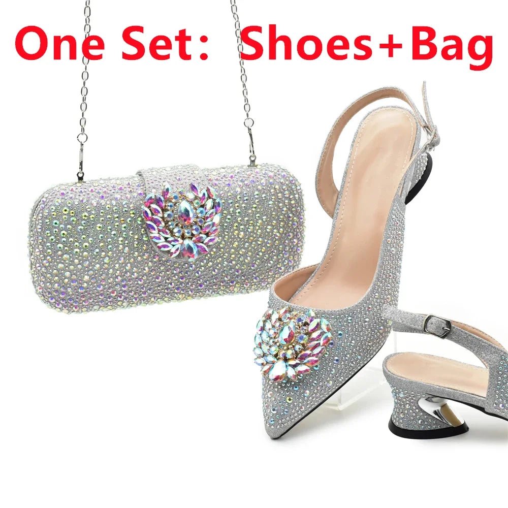 Luxury Designer Pumps Women Full Rhinestone Designer Shoe and Bag Sets From Italy - Mom & Kids