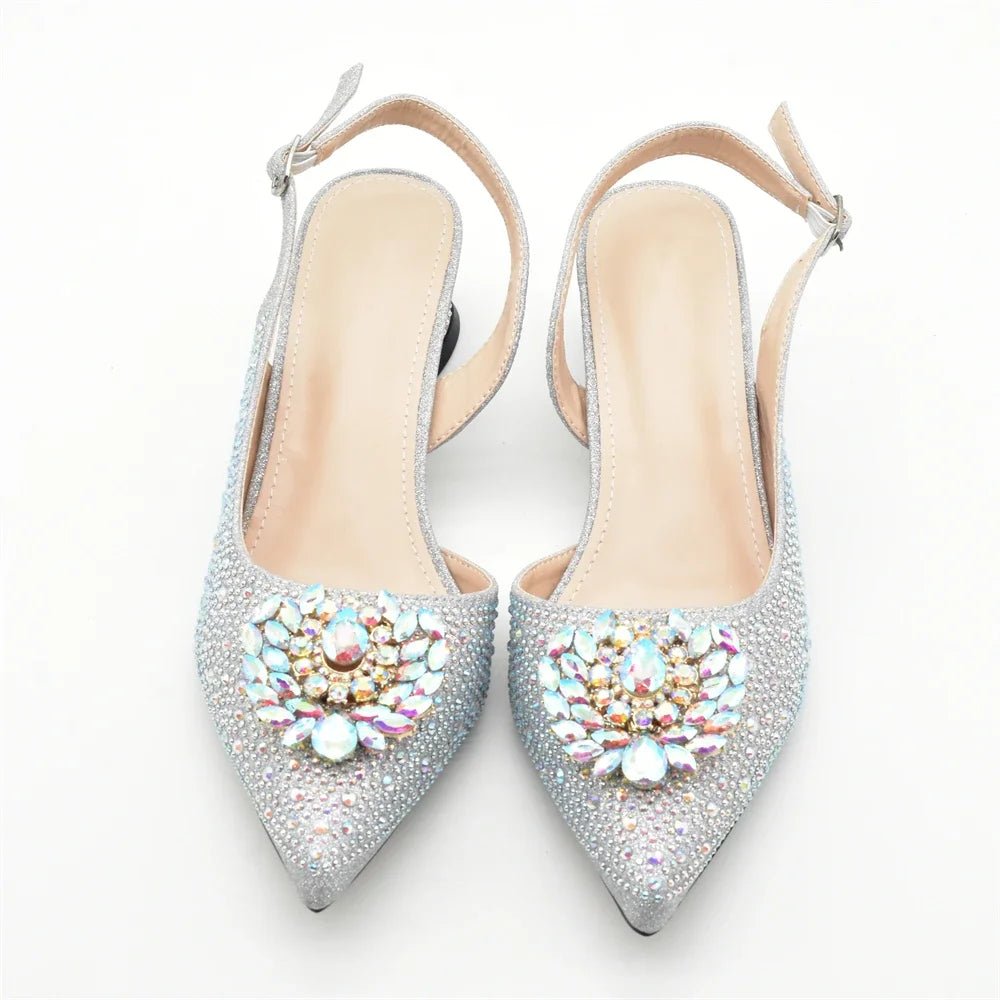Luxury Designer Pumps Women Full Rhinestone Designer Shoe and Bag Sets From Italy - Mom & Kids