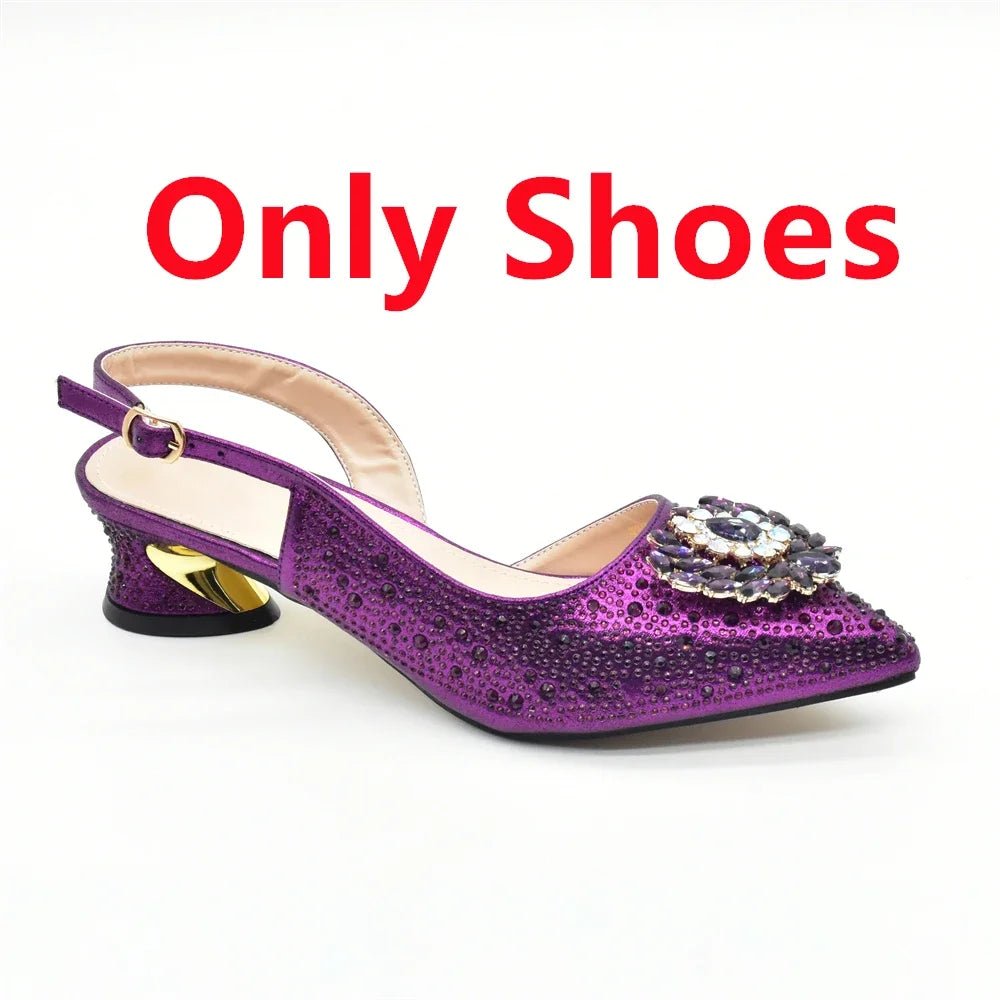 Luxury Designer Pumps Women Full Rhinestone Designer Shoe and Bag Sets From Italy - Mom & Kids