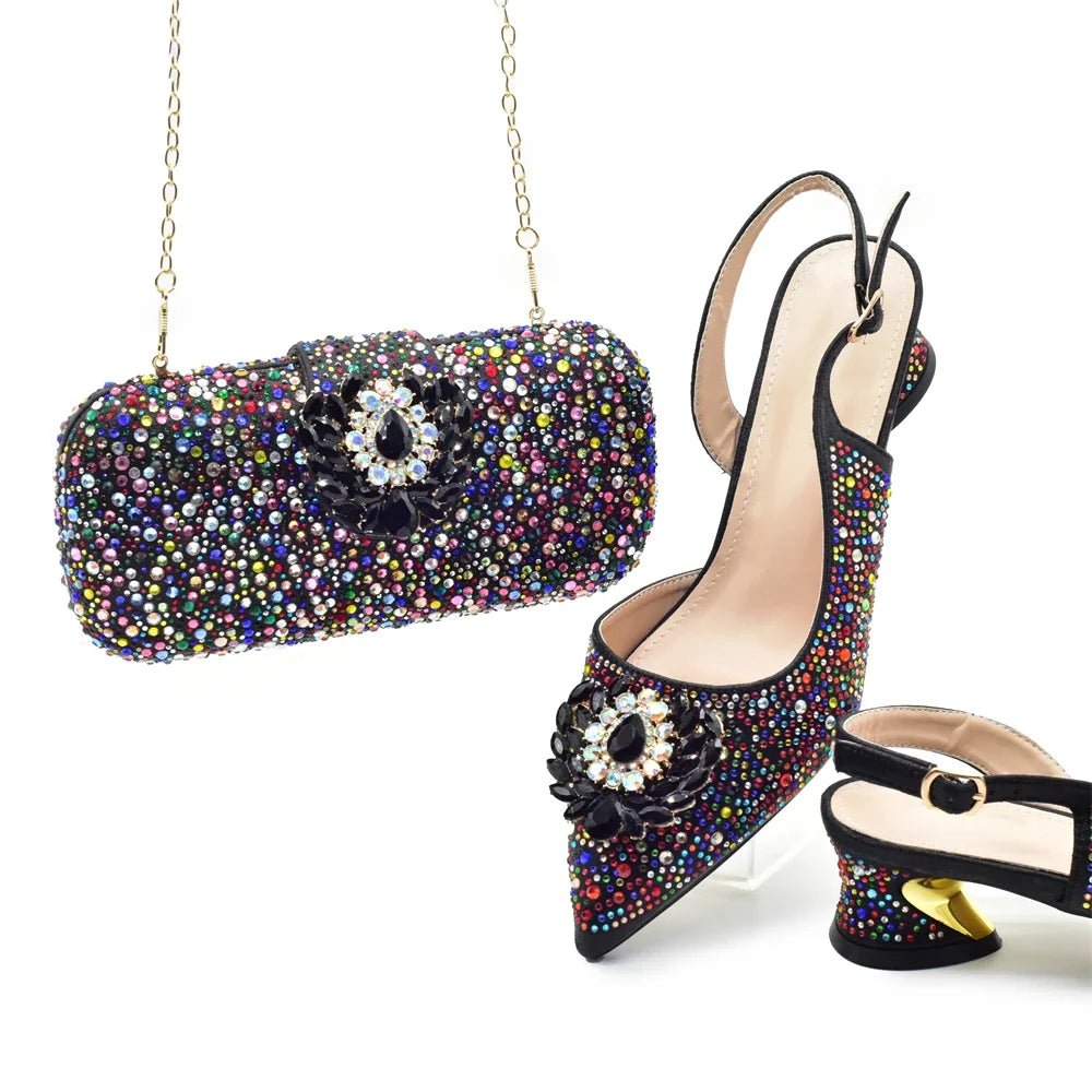 Luxury Designer Pumps Women Full Rhinestone Designer Shoe and Bag Sets From Italy - Mom & Kids