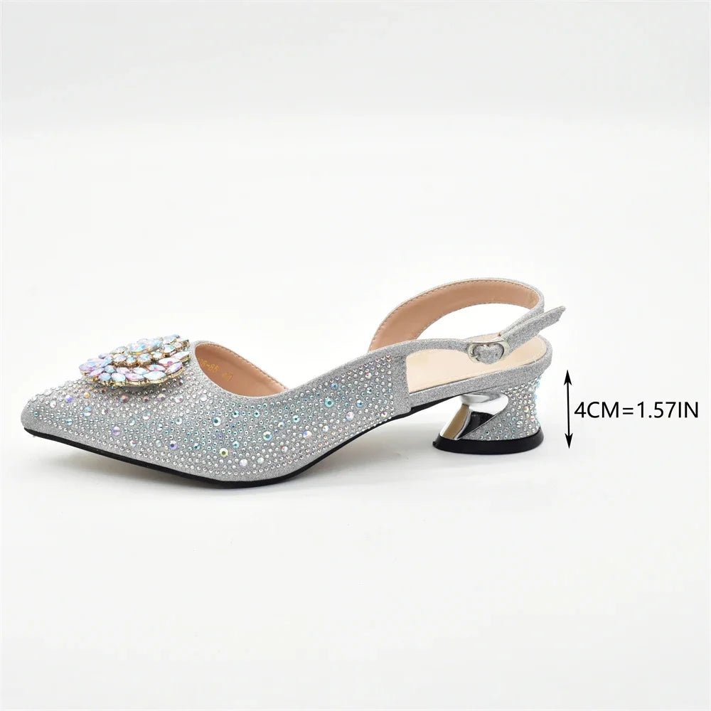 Luxury Designer Pumps Women Full Rhinestone Designer Shoe and Bag Sets From Italy - Mom & Kids