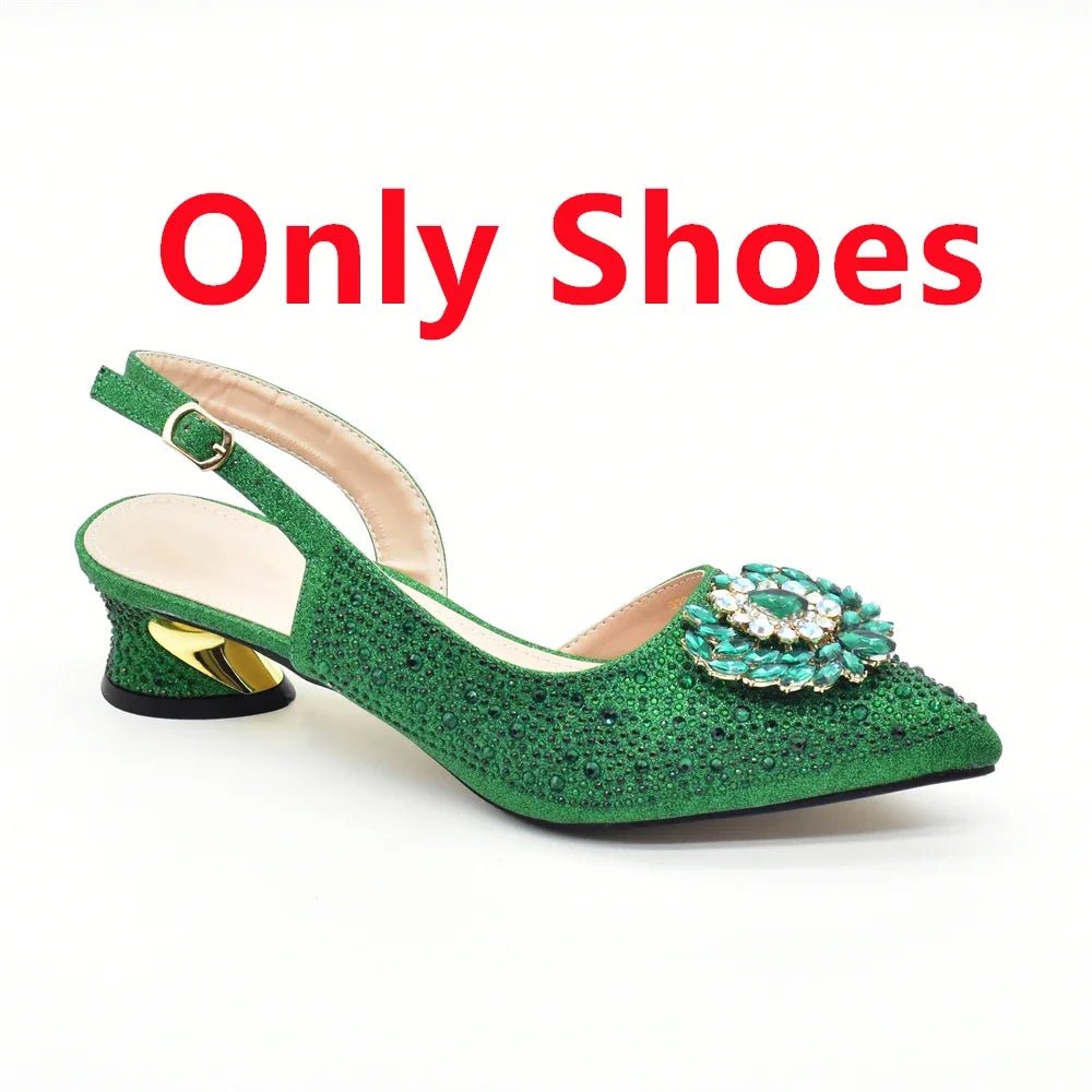 Luxury Designer Pumps Women Full Rhinestone Designer Shoe and Bag Sets From Italy - Mom & Kids