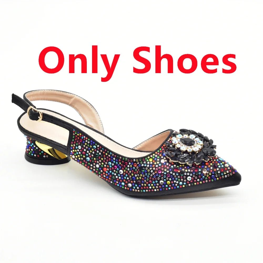 Luxury Designer Pumps Women Full Rhinestone Designer Shoe and Bag Sets From Italy - Mom & Kids