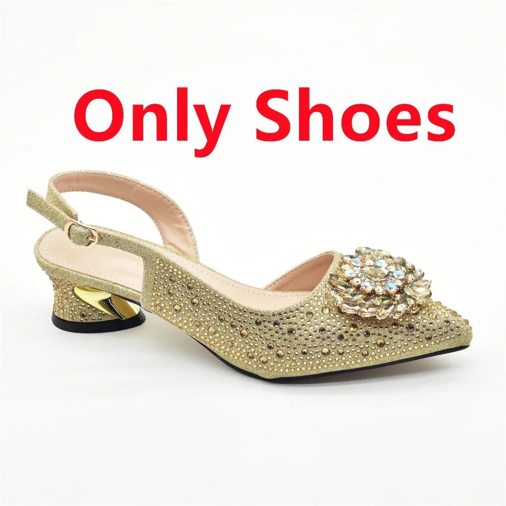 Luxury Designer Pumps Women Full Rhinestone Designer Shoe and Bag Sets From Italy - Mom & Kids