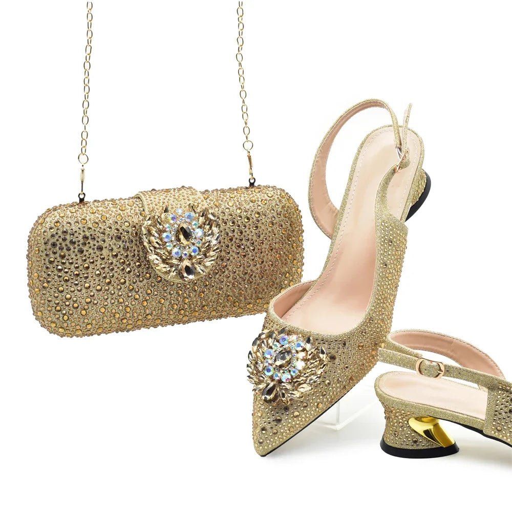 Luxury Designer Pumps Women Full Rhinestone Designer Shoe and Bag Sets From Italy - Mom & Kids
