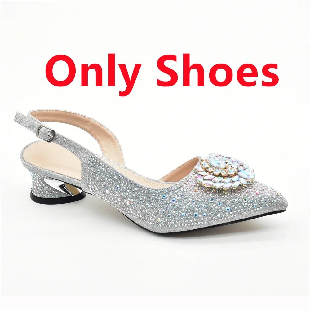 Luxury Designer Pumps Women Full Rhinestone Designer Shoe and Bag Sets From Italy - Mom & Kids