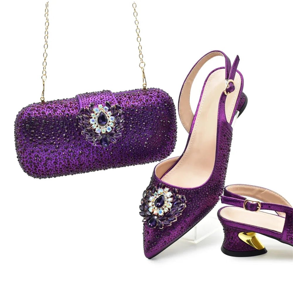 Luxury Designer Pumps Women Full Rhinestone Designer Shoe and Bag Sets From Italy - Mom & Kids