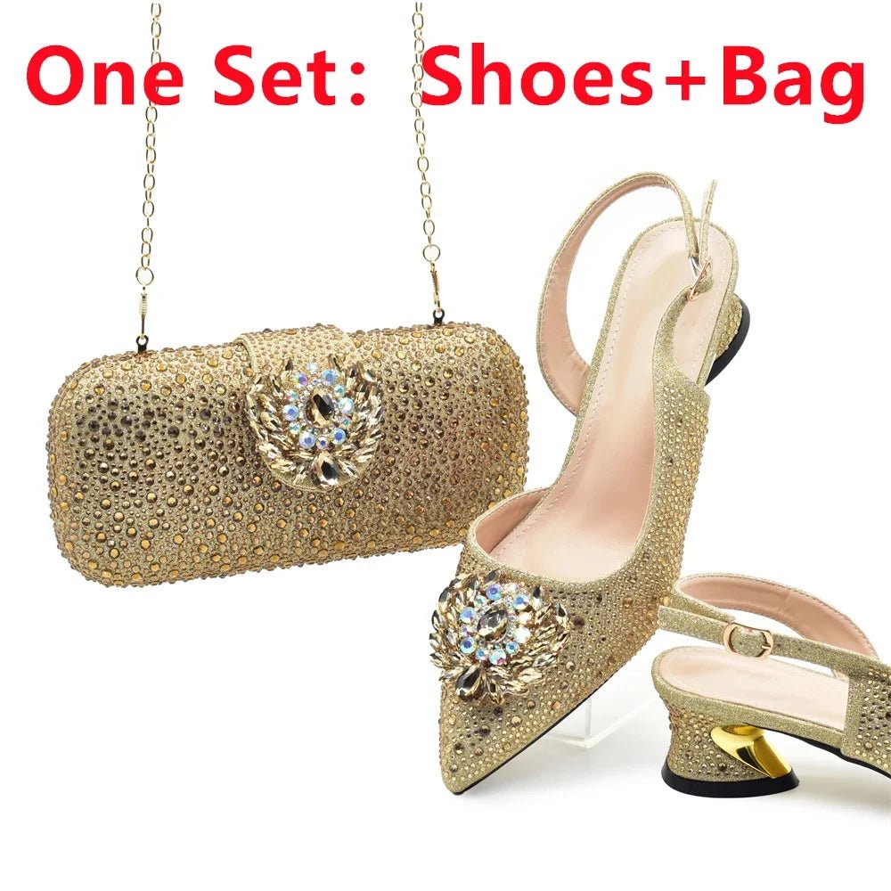 Luxury Designer Pumps Women Full Rhinestone Designer Shoe and Bag Sets From Italy - Mom & Kids
