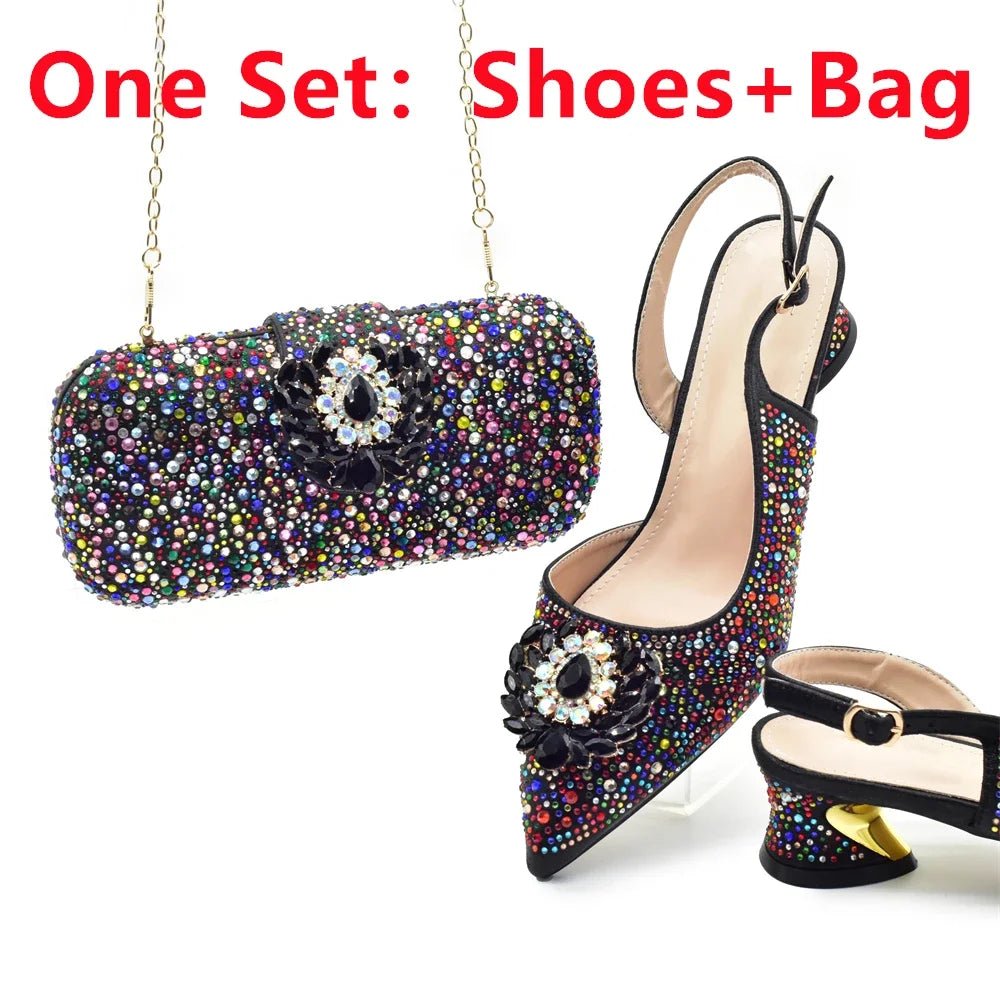 Luxury Designer Pumps Women Full Rhinestone Designer Shoe and Bag Sets From Italy - Mom & Kids
