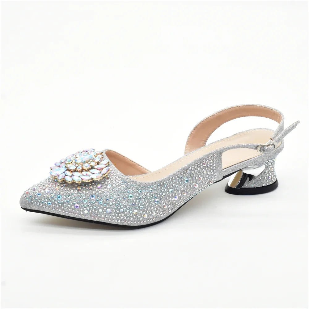 Luxury Designer Pumps Women Full Rhinestone Designer Shoe and Bag Sets From Italy - Mom & Kids