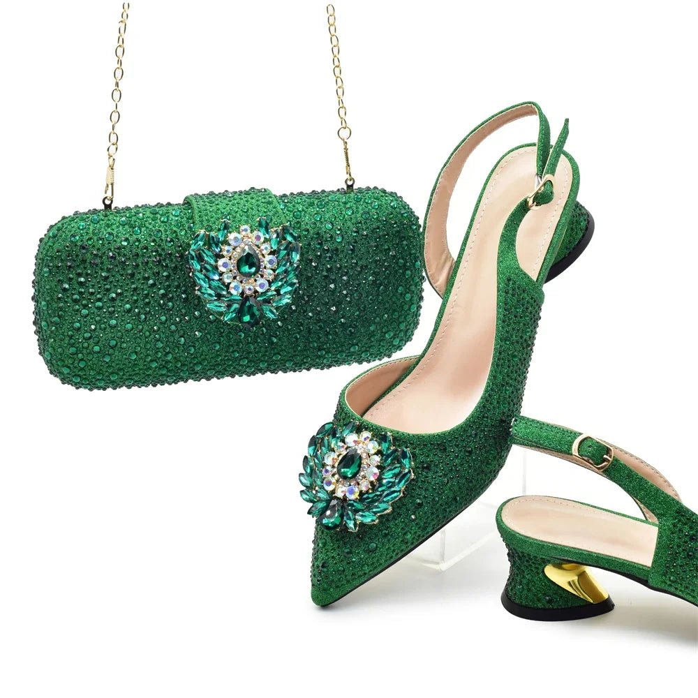 Luxury Designer Pumps Women Full Rhinestone Designer Shoe and Bag Sets From Italy - Mom & Kids