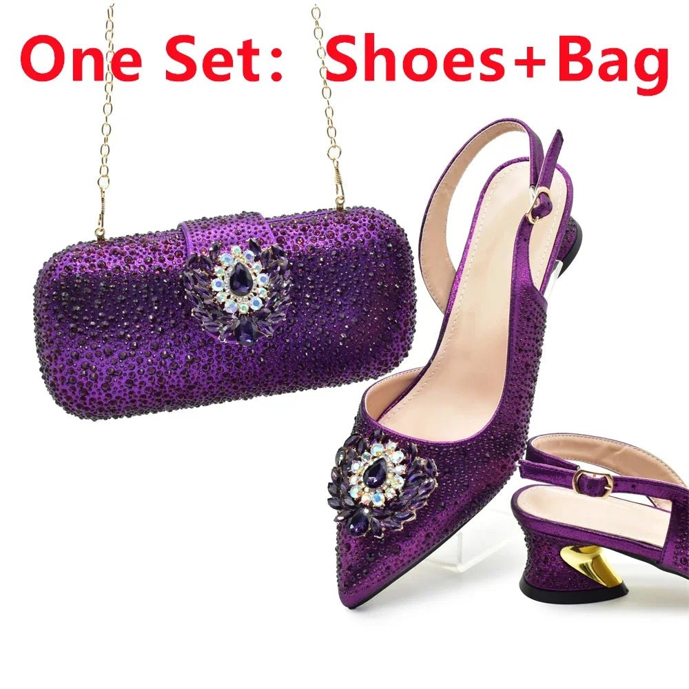 Luxury Designer Pumps Women Full Rhinestone Designer Shoe and Bag Sets From Italy - Mom & Kids