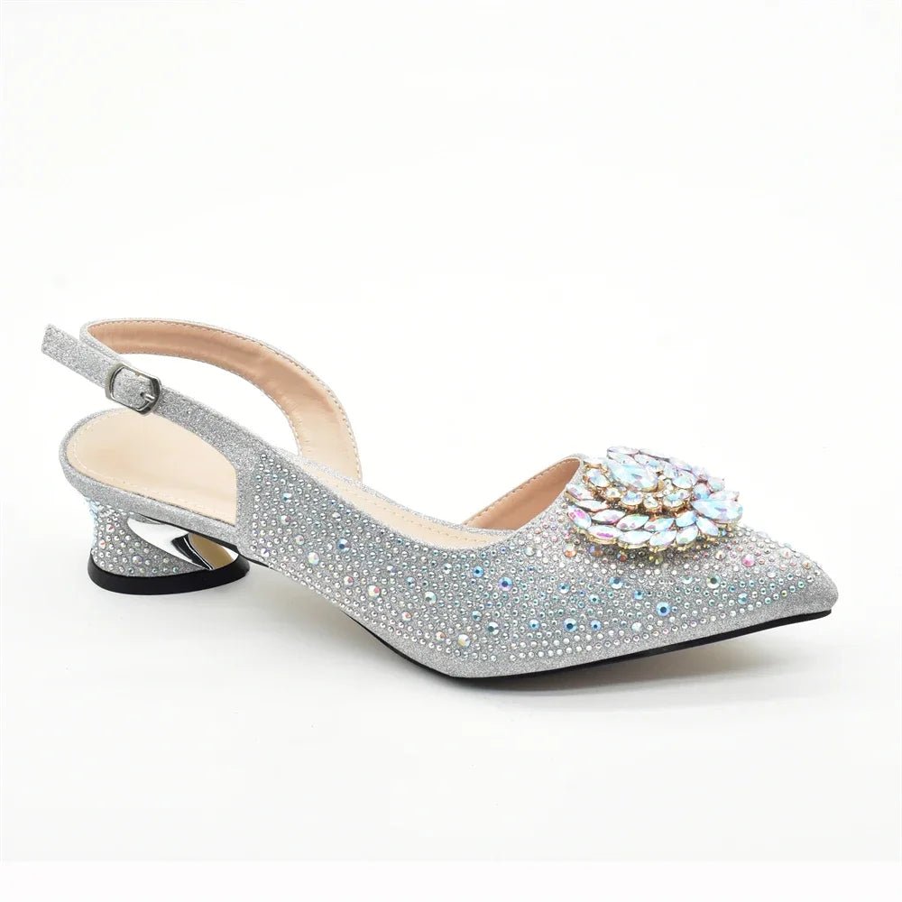Luxury Designer Pumps Women Full Rhinestone Designer Shoe and Bag Sets From Italy - Mom & Kids