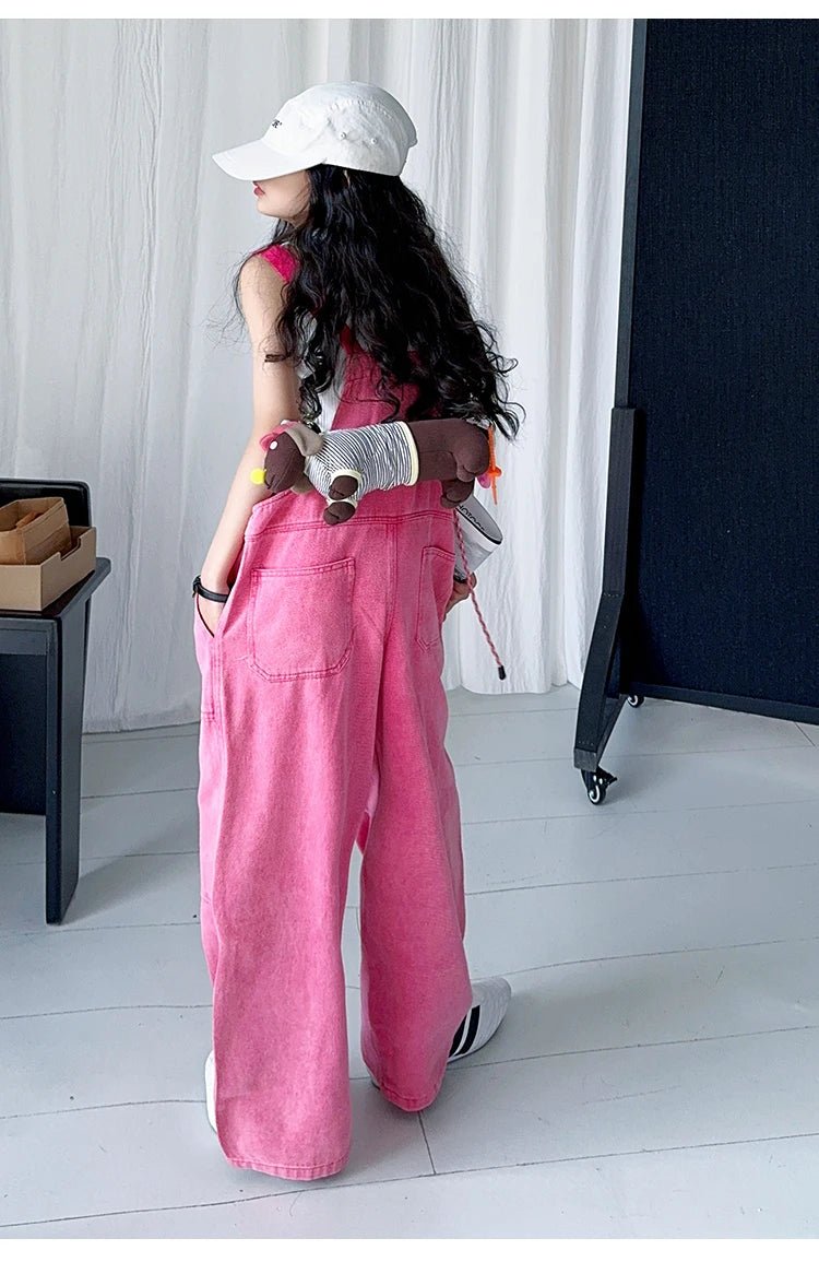 Luxury Kids Pink Denim Dungarees Bib Jeans for Teens Girl Casual Suspender Jumpsuit Child Fashion Jeans Overalls - Mom & Kids