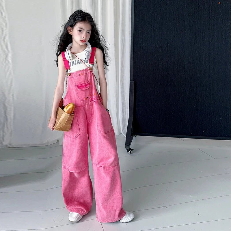 Luxury Kids Pink Denim Dungarees Bib Jeans for Teens Girl Casual Suspender Jumpsuit Child Fashion Jeans Overalls - Mom & Kids