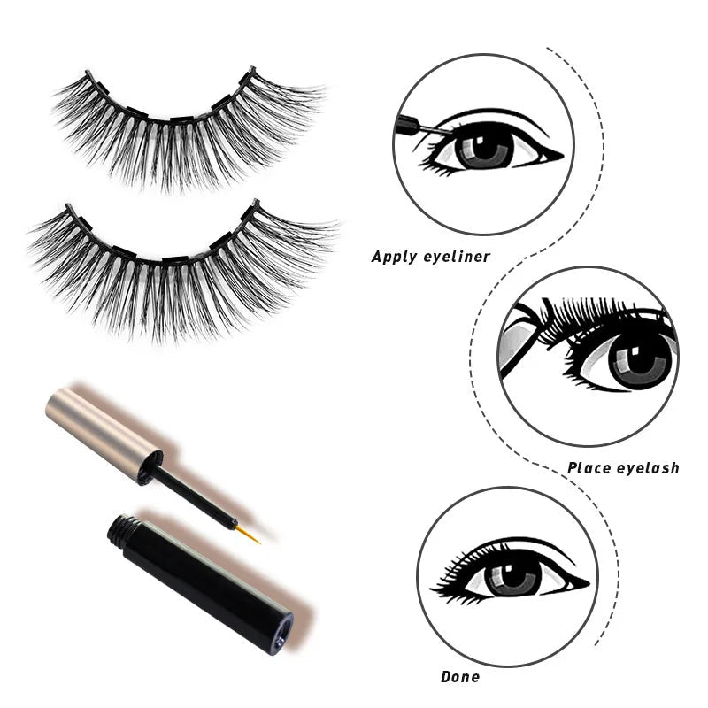 Magnetic eyelashes kit with reusable 3D false lashes and magnetic eyeliner pen for natural eye makeup