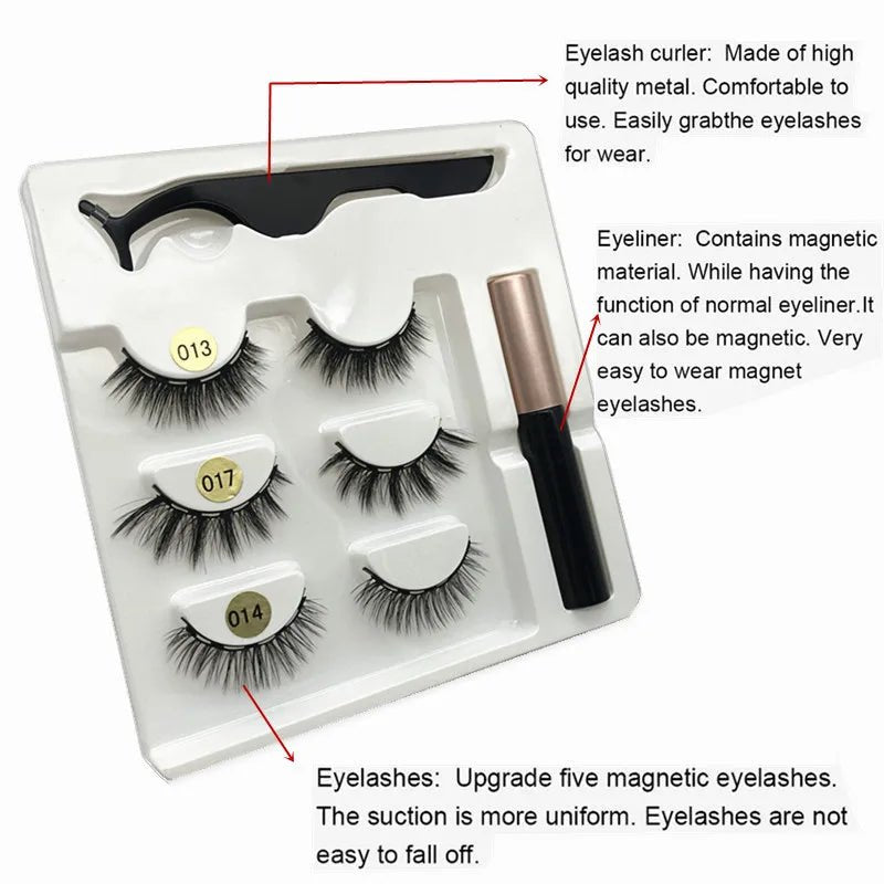 Magnetic eyelashes kit with reusable 3D false lashes and magnetic eyeliner pen for natural eye makeup