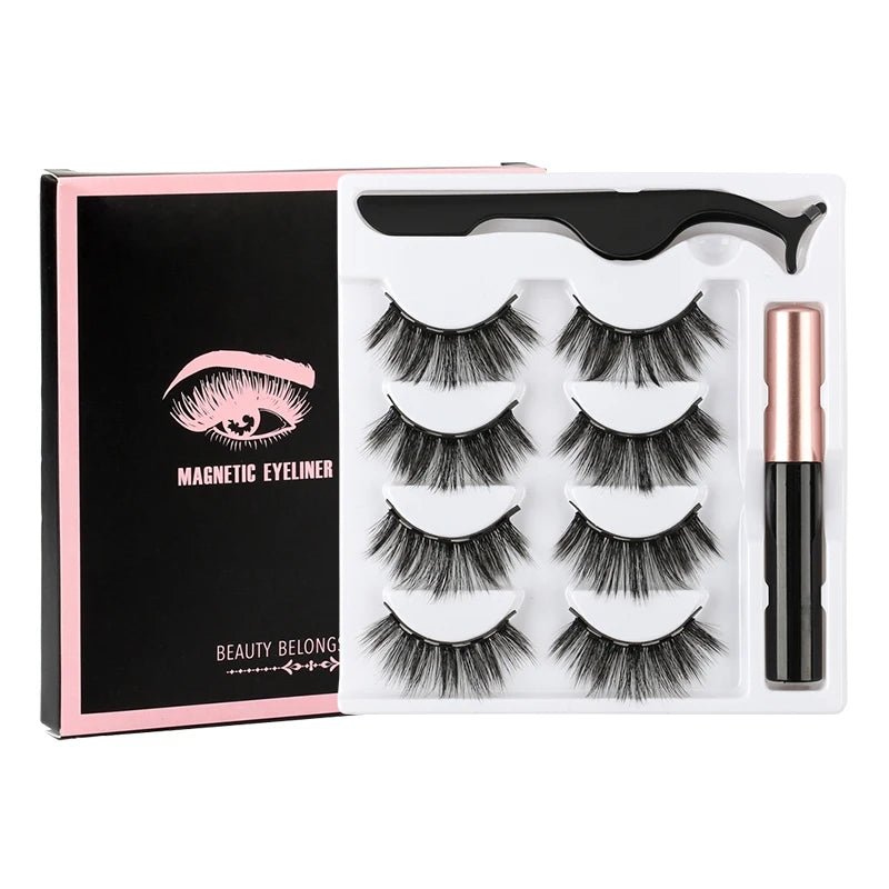 3 pairs magnetic eyelashes set with waterproof magnetic eyeliner and tweezer for reusable natural eye makeup