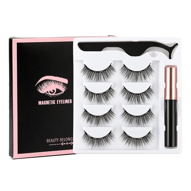 3 pairs magnetic eyelashes set with waterproof magnetic eyeliner and tweezer for reusable natural eye makeup