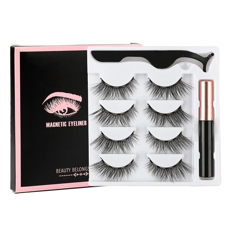 3 pairs magnetic eyelashes set with waterproof magnetic eyeliner and tweezer for reusable natural eye makeup
