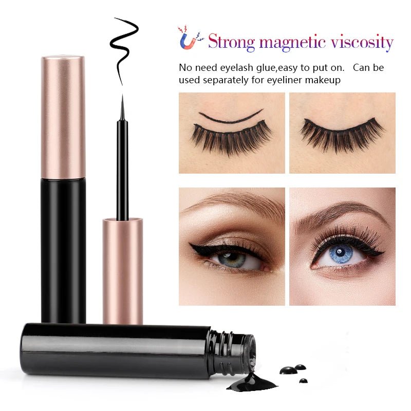 3 pairs magnetic eyelashes set with waterproof magnetic eyeliner and tweezer for reusable natural eye makeup