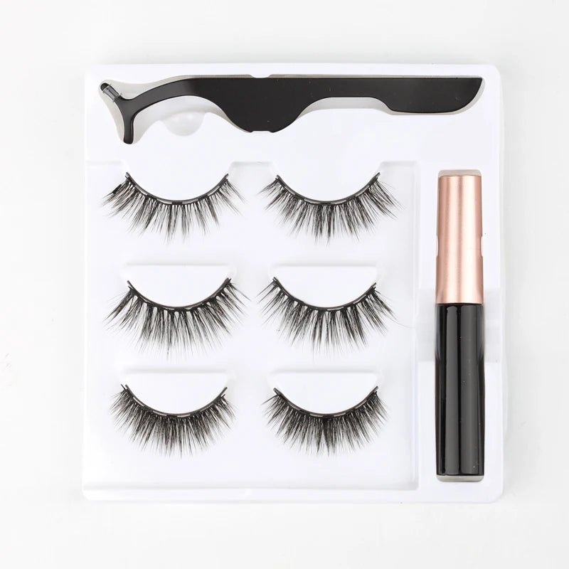 3 pairs magnetic eyelashes set with waterproof magnetic eyeliner and tweezer for reusable natural eye makeup