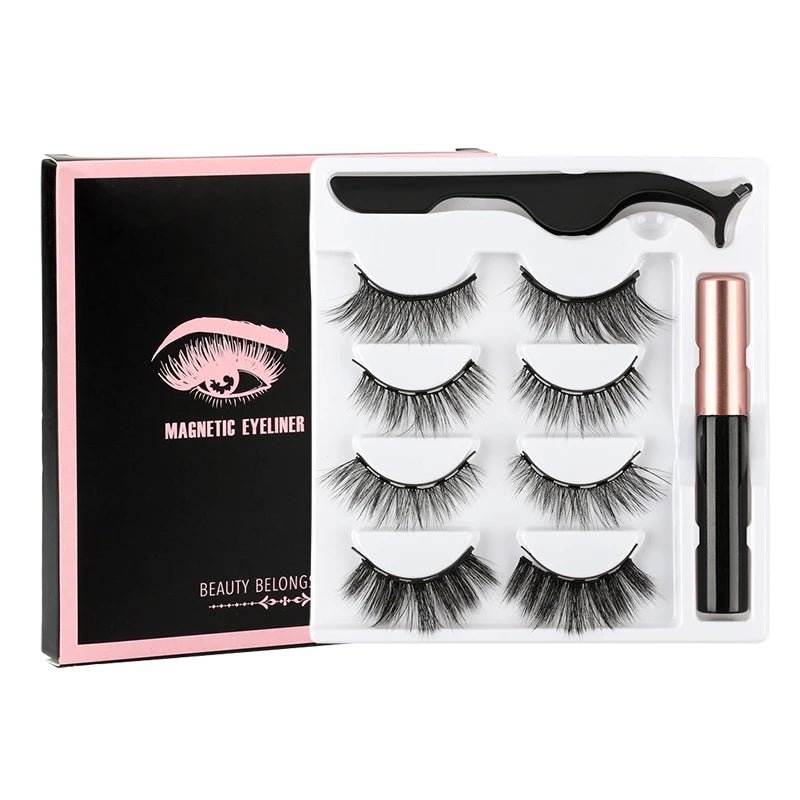 3 pairs magnetic eyelashes set with waterproof magnetic eyeliner and tweezer for reusable natural eye makeup